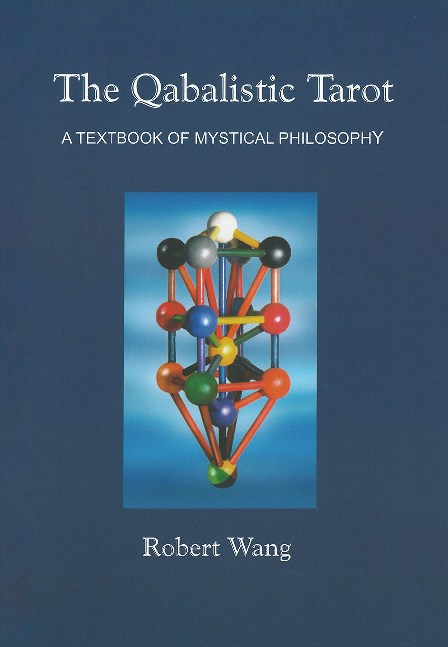 Book cover of 'The Qabalistic Tarot' with a geometric design on a blue background