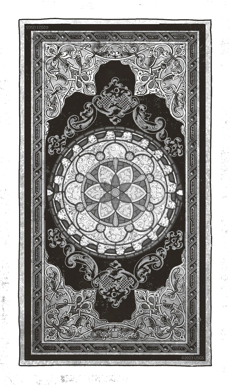 Decorative stained glass window design with intricate patterns
