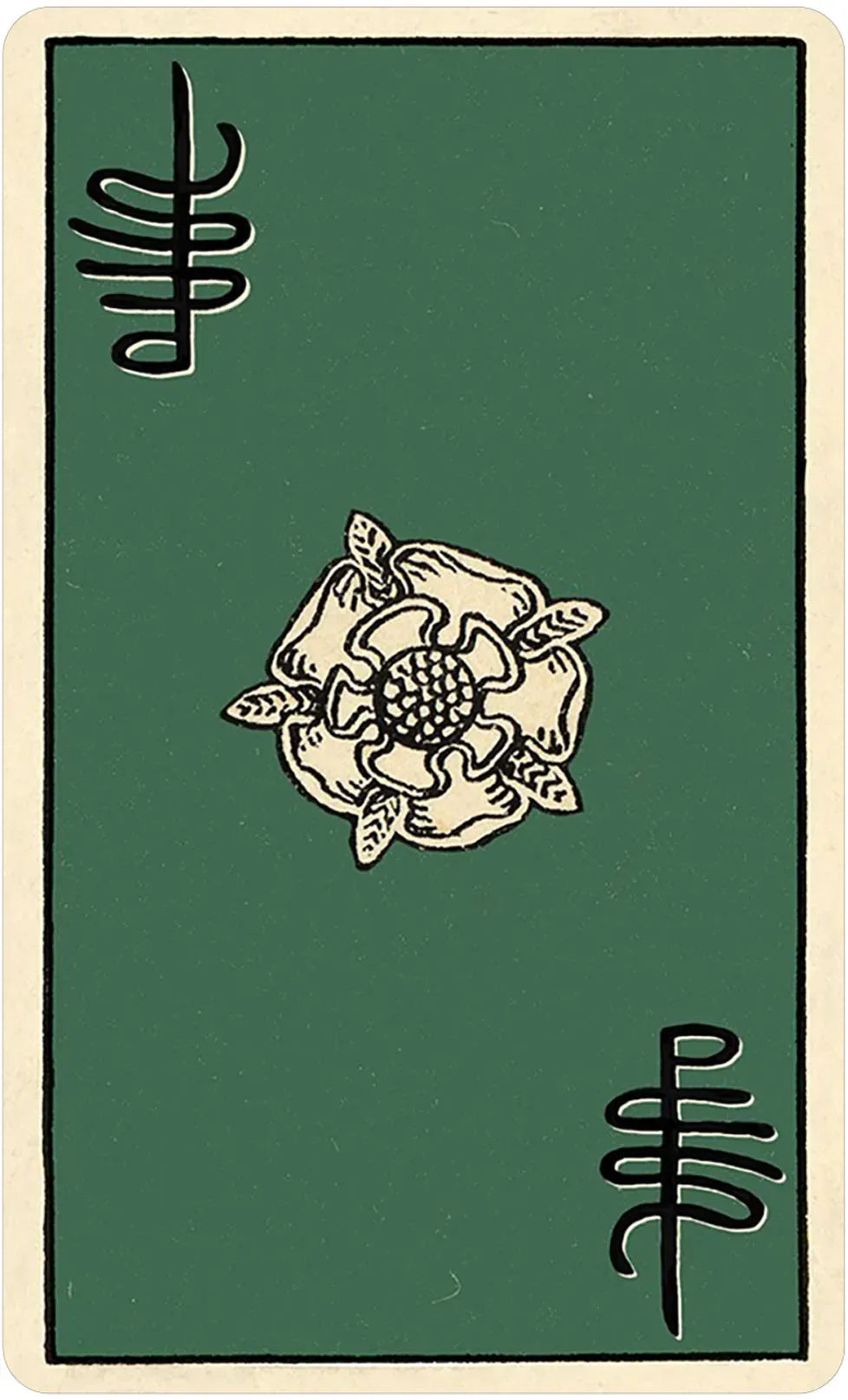 Card with a floral design and symbols on a green background