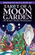 Cover of 'Tarot of a Moon Garden' by Karen Marie Sweikhardt with colorful illustration and text.