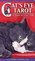 Cover of 'Cat's Eye Tarot' by Debra M. Givin, DVM with a cat illustration on a red background.