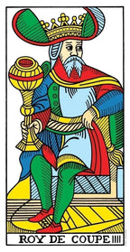 Card from a tarot deck featuring a king with a crown and scepter, labeled 'Roy de Coupe III'.