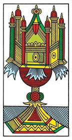 Decorative card with a colorful design featuring red, green, yellow, and blue elements.