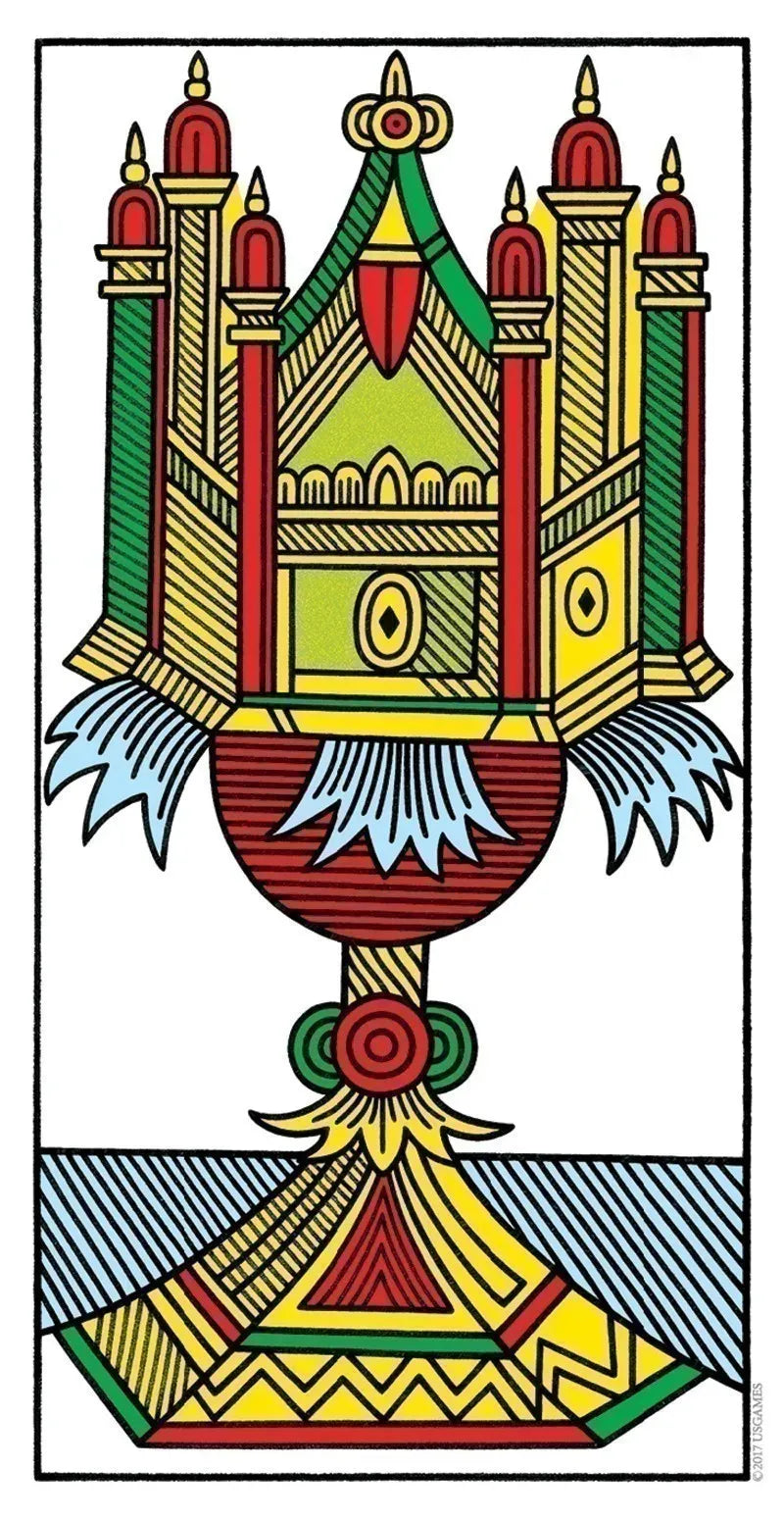 Decorative card with a colorful design featuring red, green, yellow, and blue elements.