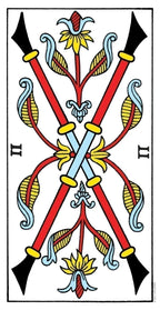 Card with crossed swords and decorative elements on a white background