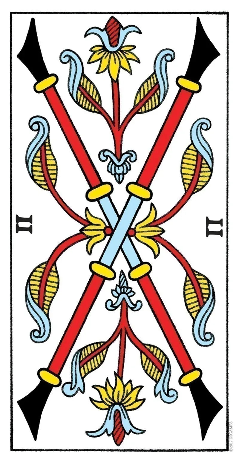 Card with crossed swords and decorative elements on a white background