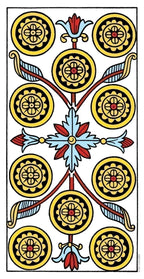 Decorative design with yellow circular patterns and red and blue accents on a white background