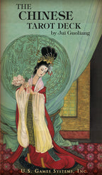 Cover of 'The Chinese Tarot Deck' by Jui Guoliang with an illustration of a woman in traditional Chinese attire.