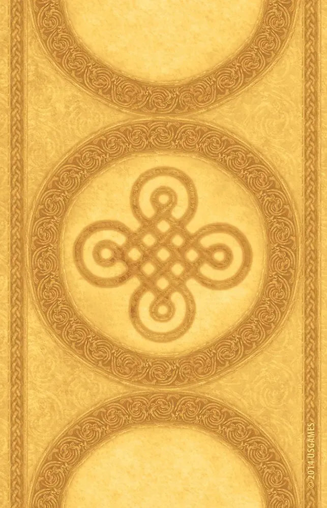 Decorative design with interlocking circles on a beige background