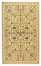Decorative rug with intricate patterns on a beige background