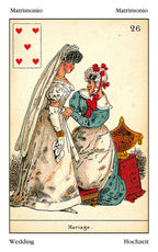Vintage illustration of a bride being readied by another woman