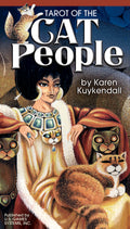 Book cover of 'Tarot of the Cat People' by Karen Kuykendall with an illustration of a woman and cat.