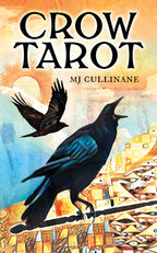 Book cover of 'Crow Tarot' by MJ Cullinane with two crows and a colorful background.
