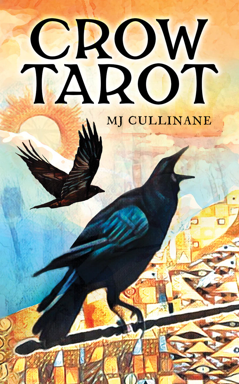 Book cover of 'Crow Tarot' by MJ Cullinane with two crows and a colorful background.