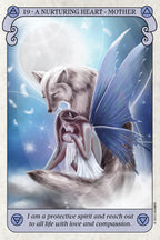 Card featuring a fairy and wolf with a celestial background, labeled '19 - A Nurturing Heart - Mother'.
