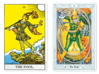 Two tarot cards featuring 'The Fool' with vibrant colors and detailed artwork.