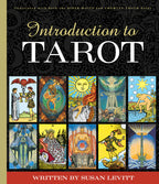 Book cover of 'Introduction to Tarot' with tarot card illustrations on a black background.