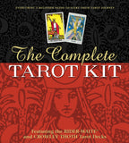 Book cover of 'The Complete Tarot Kit' with tarot cards and Rider-Waite design.