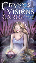 Book cover of 'Crystal Visions Tarot' by Jennifer Galasso with a woman holding a crystal ball.