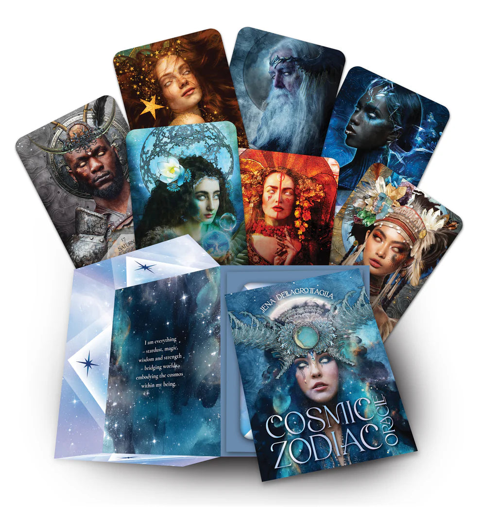 Collection of tarot cards with artistic illustrations on a white background
