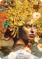 Artistic depiction of a woman with floral and leafy elements, labeled '8 Virgo Focus'.