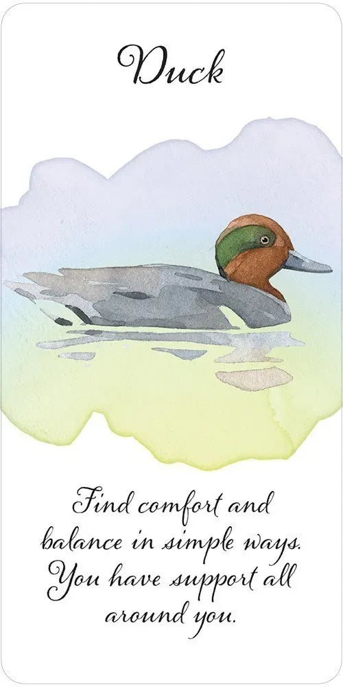 Card with a duck illustration and text on a white background