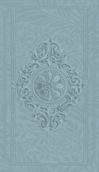 Decorative book cover with intricate patterns on a light blue background