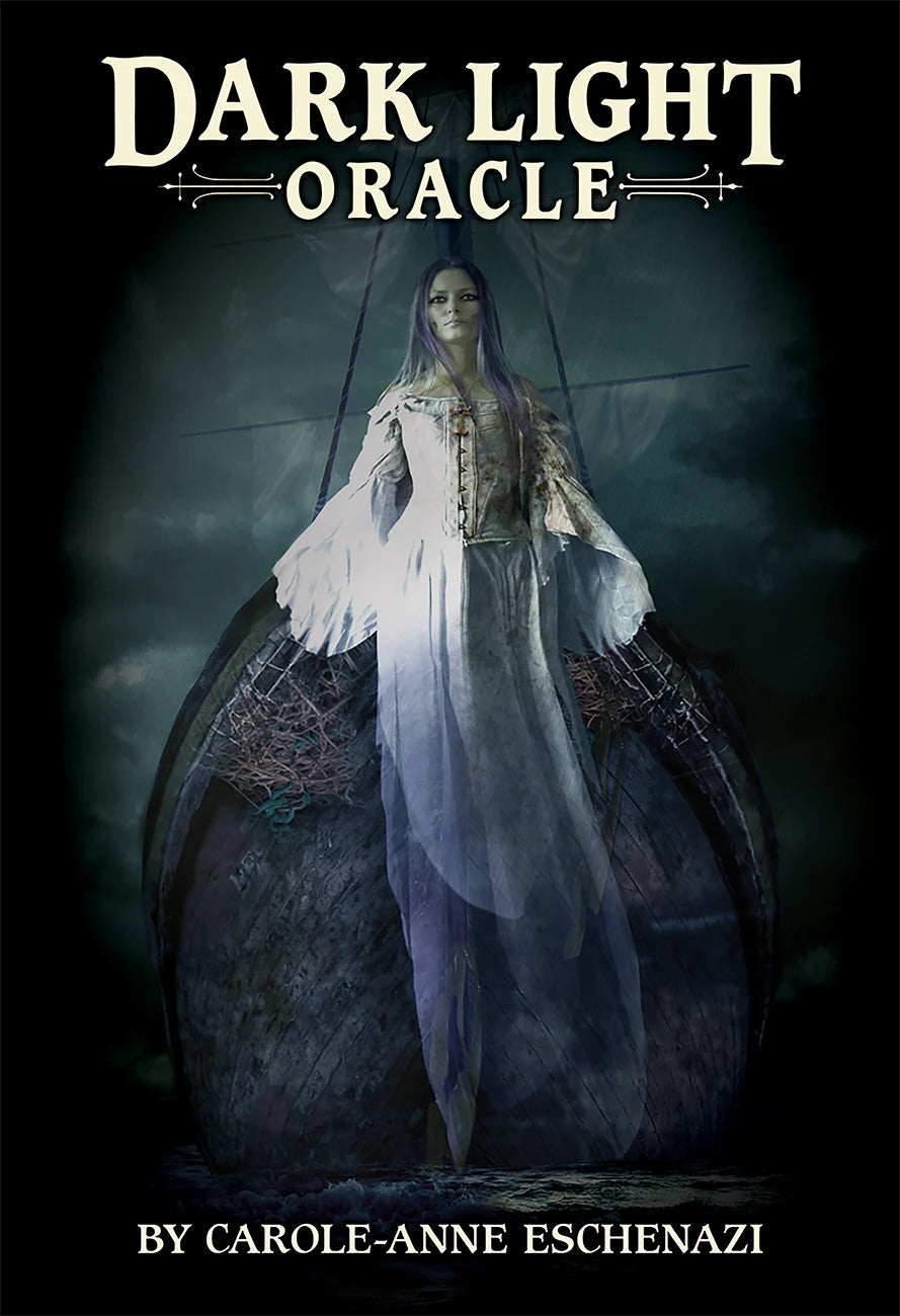 Book cover of 'Dark Light Oracle' with a ghostly figure and dark background
