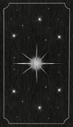Starry night sky with a bright star in the center on a dark background