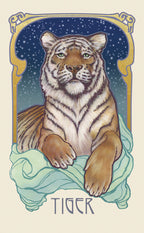 Illustration of a tiger with decorative frame and 'Tiger' text at the bottom.