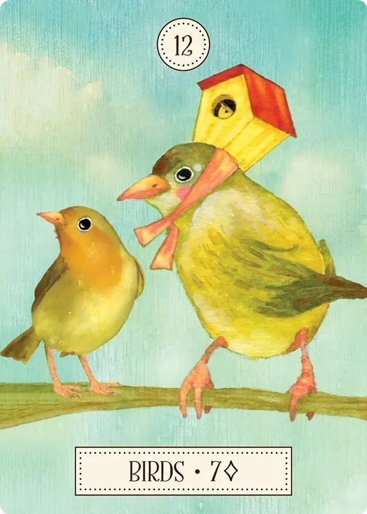 Two birds on a branch with a blue sky background