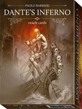Box of Dante's Inferno oracle cards with an illustration of a figure on a boat with skulls.