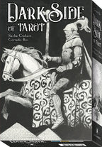 Dark Side of Tarot card deck packaging with a knight on a horse illustration.