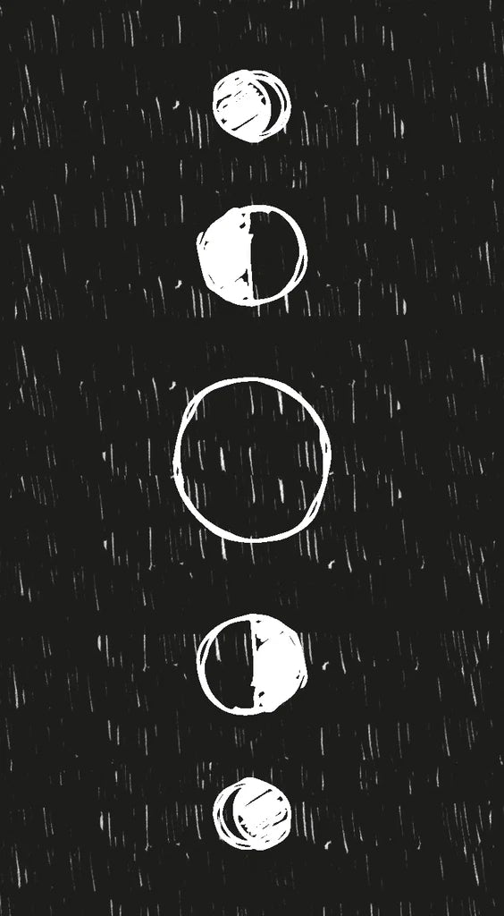 White moon phases on a black background with raindrop texture