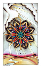 Colorful mandala design with geometric patterns on a textured background