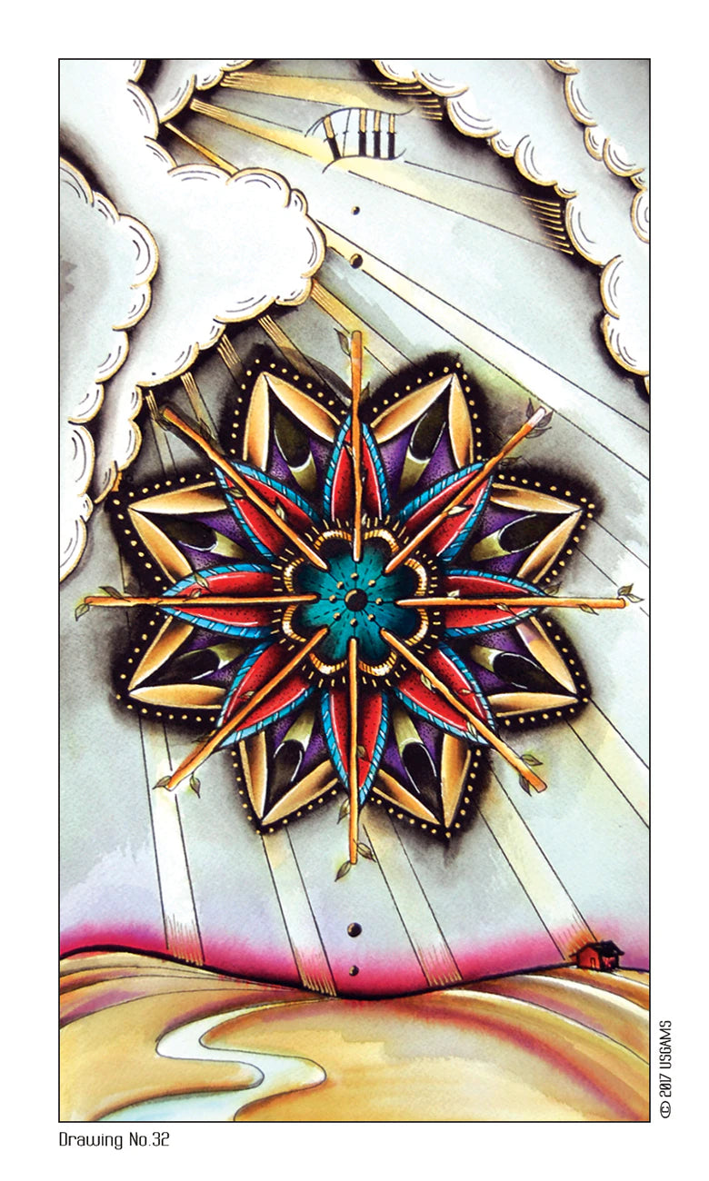 Colorful mandala design with geometric patterns on a textured background