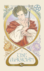 Card featuring 'The Magician' from a tarot deck with a stylized illustration of a person holding a wand.