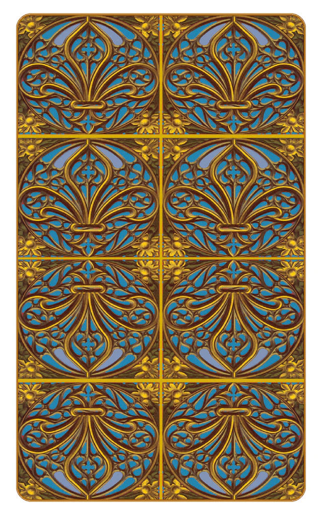 Decorative wall panel with intricate gold and blue pattern