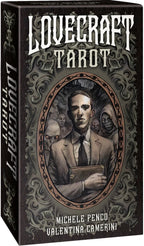 Lovecraft Tarot box with a central portrait and ornate design