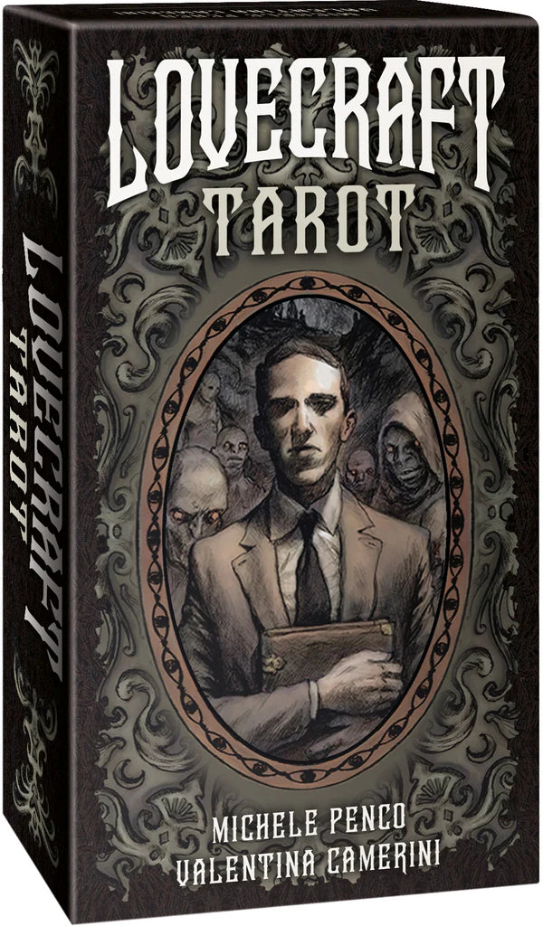 Lovecraft Tarot box with a central portrait and ornate design