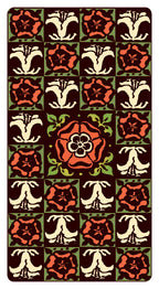 Decorative rug with a geometric floral pattern on a brown background