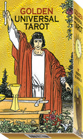 Box of Golden Universal Tarot with illustrated cover featuring a figure in robes and a candle.