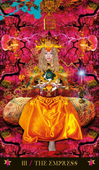Tarot card featuring 'The Empress' with a colorful, fantasy-style background.