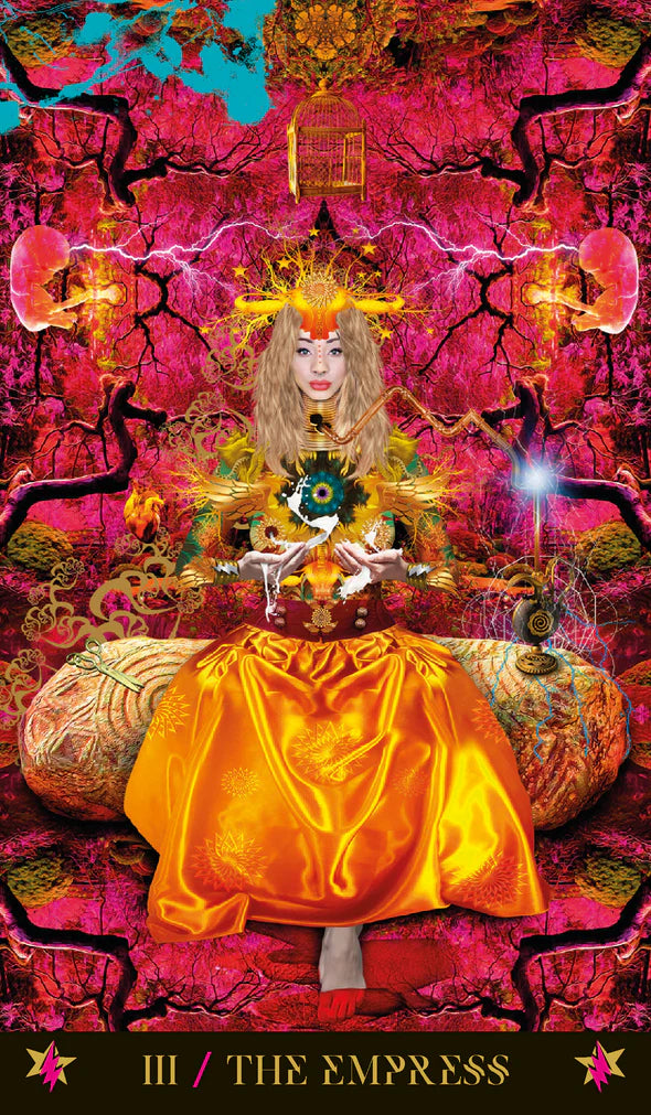 Tarot card featuring 'The Empress' with a colorful, fantasy-style background.