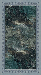 Illustration of a sleeping figure in a forest with decorative border