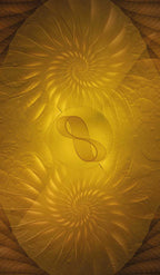 Decorative yellow fabric with a floral pattern and a central logo.