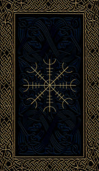 Decorative book cover with a wolf design and Runes on a black background