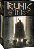 Runic Tarot box with a warrior and wolf design on a dark background