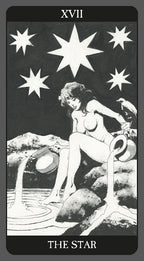 Tarot card featuring a woman by a fountain with stars above, labeled 'The Star'.