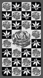 Checkered pattern with black and white roses and leaves